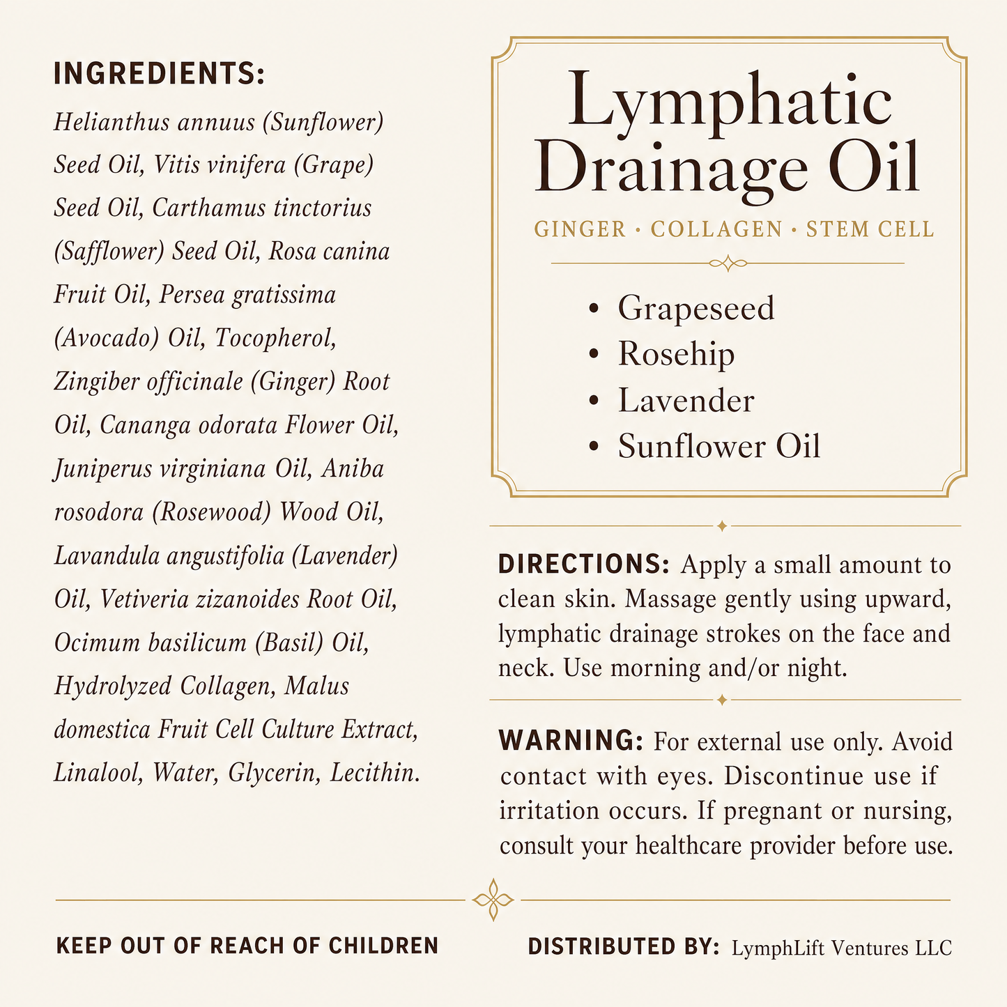 LymphLift Ginger Lymphatic Drainage Oil (8 fl oz)